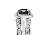 White gold Fancy Black Cushion Cut Diamond Halo Ring with Split Shank Pavé Band and Four-Prong Setting_17