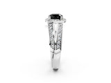 White gold Fancy Black Cushion Cut Diamond Halo Ring with Split Shank Pavé Band and Four-Prong Setting_2