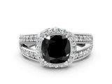 White gold Fancy Black Cushion Cut Diamond Halo Ring with Split Shank Pavé Band and Four-Prong Setting_36