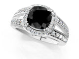 White gold Fancy Black Cushion Cut Diamond Halo Ring with Split Shank Pavé Band and Four-Prong Setting_37