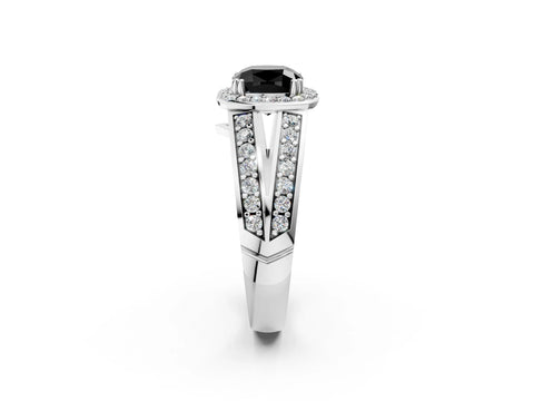 White gold Fancy Black Cushion Cut Diamond Halo Ring with Split Shank Pavé Band and Four-Prong Setting_38