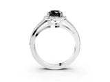 White gold Fancy Black Cushion Cut Diamond Halo Ring with Split Shank Pavé Band and Four-Prong Setting_3