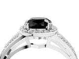 White gold Fancy Black Cushion Cut Diamond Halo Ring with Split Shank Pavé Band and Four-Prong Setting_42