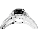 White gold Fancy Black Cushion Cut Diamond Halo Ring with Split Shank Pavé Band and Four-Prong Setting_4