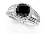White gold Fancy Black Cushion Cut Diamond Halo Ring with Split Shank Pavé Band and Four-Prong Setting_59