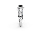White gold Fancy Black Cushion Cut Diamond Halo Ring with Split Shank Pavé Band and Four-Prong Setting_60