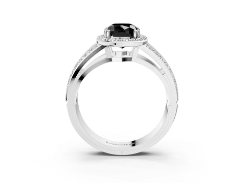White gold Fancy Black Cushion Cut Diamond Halo Ring with Split Shank Pavé Band and Four-Prong Setting_61