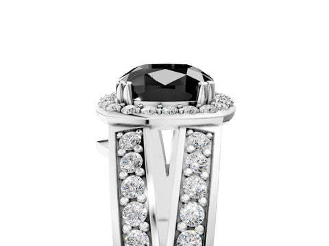 White gold Fancy Black Cushion Cut Diamond Halo Ring with Split Shank Pavé Band and Four-Prong Setting_63