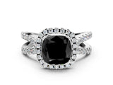 White gold Fancy Black Cushion Cut Diamond Halo Ring with Split Shank Pavé Band and Prong Setting_12