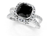 White gold Fancy Black Cushion Cut Diamond Halo Ring with Split Shank Pavé Band and Prong Setting_13