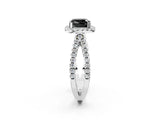 White gold Fancy Black Cushion Cut Diamond Halo Ring with Split Shank Pavé Band and Prong Setting_14
