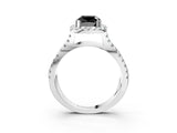 White gold Fancy Black Cushion Cut Diamond Halo Ring with Split Shank Pavé Band and Prong Setting_15