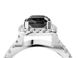White gold Fancy Black Cushion Cut Diamond Halo Ring with Split Shank Pavé Band and Prong Setting_16