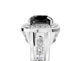 White gold Fancy Black Cushion Cut Diamond Halo Ring with Split Shank and Bezel Accents and Prong Setting_5
