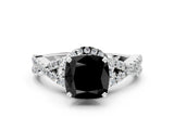 White gold Fancy Black Cushion Cut Diamond  Halo Twist Band Solitaire Prong Setting Ring_12