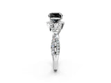 White gold Fancy Black Cushion Cut Diamond  Halo Twist Band Solitaire Prong Setting Ring_14