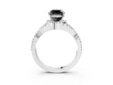 White gold Fancy Black Cushion Cut Diamond  Halo Twist Band Solitaire Prong Setting Ring_15