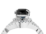 White gold Fancy Black Cushion Cut Diamond  Halo Twist Band Solitaire Prong Setting Ring_16
