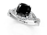 White gold Fancy Black Cushion Cut Diamond Halo Twist Band Solitaire Prong Setting Ring_1