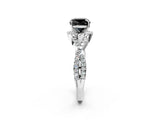 White gold Fancy Black Cushion Cut Diamond Halo Twist Band Solitaire Prong Setting Ring_2