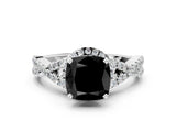 White gold Fancy Black Cushion Cut Diamond  Halo Twist Band Solitaire Prong Setting Ring_48
