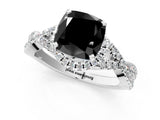 White gold Fancy Black Cushion Cut Diamond  Halo Twist Band Solitaire Prong Setting Ring_49