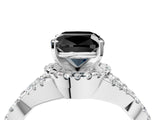 White gold Fancy Black Cushion Cut Diamond Halo Twist Band Solitaire Prong Setting Ring_4