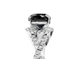 White gold Fancy Black Cushion Cut Diamond Halo Twist Band Solitaire Prong Setting Ring_5