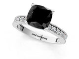 White gold Fancy Black Cushion Cut Diamond Milgrain Pavé Engagement Ring with Four-Prong Setting_1