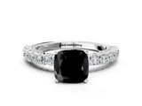 White gold Fancy Black Cushion Cut Diamond Pavé Band Solitaire Ring with Prong Setting_24