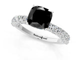 White gold Fancy Black Cushion Cut Diamond Pavé Band Solitaire Ring with Prong Setting_25