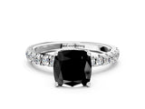 White gold Fancy Black Cushion Cut Diamond Pave Band Solitaire Ring with Round  and Prong Setting_72