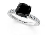 White gold Fancy Black Cushion Cut Diamond Pave Band Solitaire Ring with Round  and Prong Setting_73