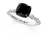 White gold Fancy Black Cushion Cut Diamond Prong Set Engagement Ring with Pave Band_1