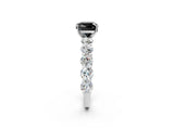 White gold Fancy Black Cushion Cut Diamond Prong Setting with Side Stones on a Pave Band_2