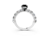 White gold Fancy Black Cushion Cut Diamond Prong Setting with Side Stones on a Pave Band_3