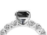 White gold Fancy Black Cushion Cut Diamond Prong Setting with Side Stones on a Pave Band_4