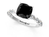 White gold Fancy Black Cushion Cut Diamond Ring with Marquise and Round  Side Stones and Four-Prong Setting_49