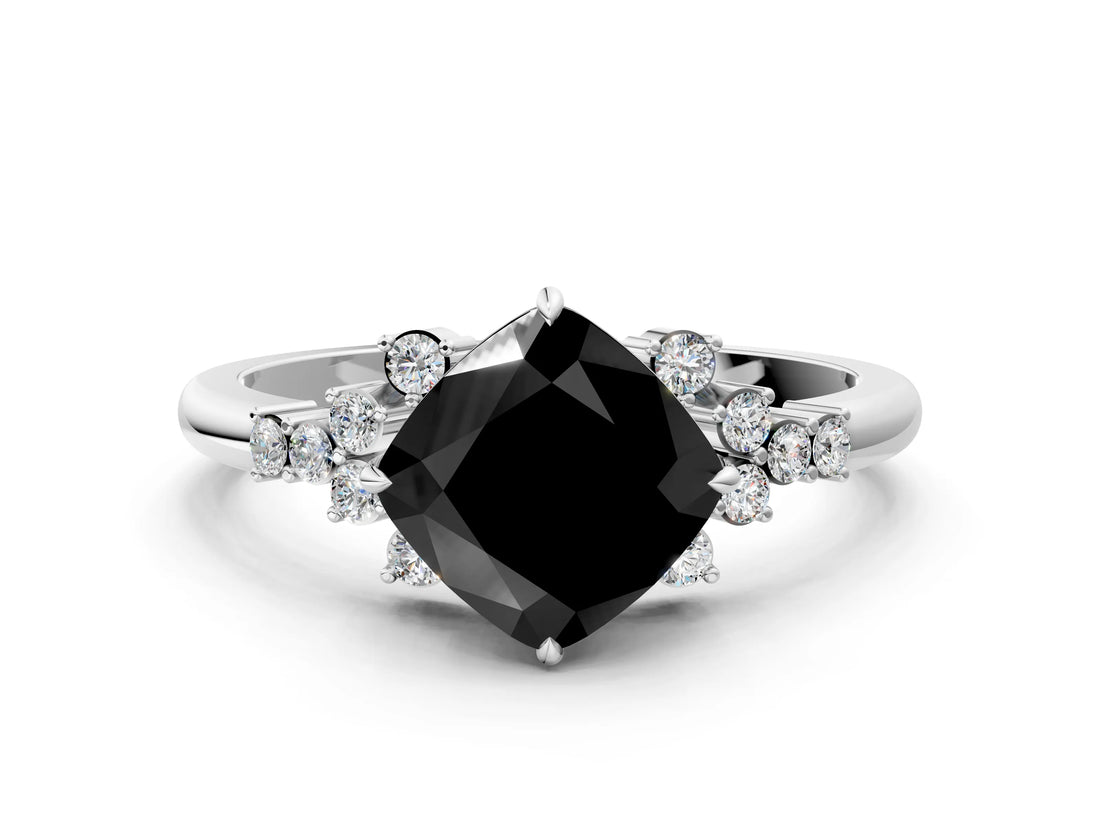 White gold Fancy Black Cushion Cut Diamond Ring with Side Stones and Four-Prong Setting_60