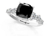 White gold Fancy Black Cushion Cut Diamond Scattered Round Accent Ring with Prong Setting_13