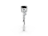 White gold Fancy Black Cushion Cut Diamond Scattered Round Accent Ring with Prong Setting_14