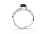 White gold Fancy Black Cushion Cut Diamond Scattered Round Accent Ring with Prong Setting_15