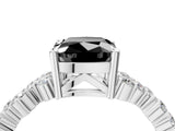White gold Fancy Black Cushion Cut Diamond Scattered Round Accent Ring with Prong Setting_16
