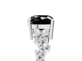White gold Fancy Black Cushion Cut Diamond Scattered Round Accent Ring with Prong Setting_17