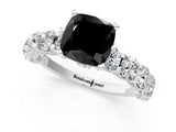 White gold Fancy Black Cushion Cut Diamond Side Stone Engagement Ring with Four-Prong Setting_25