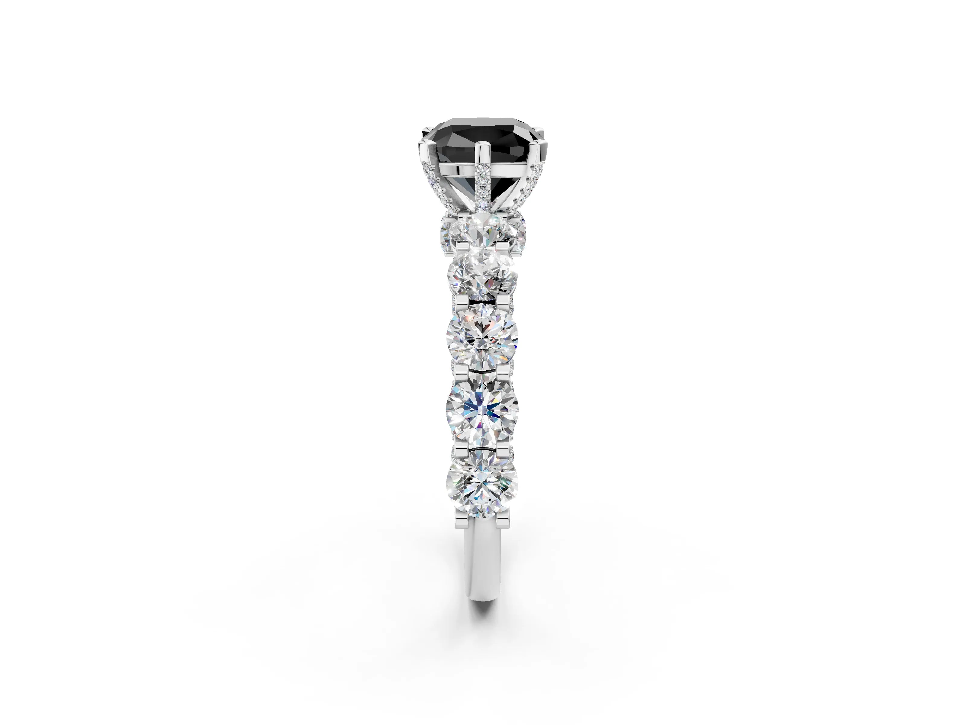 White gold Fancy Black Cushion Cut Diamond Side Stone Engagement Ring with Four-Prong Setting_26