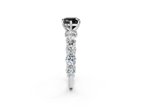 White gold Fancy Black Cushion Cut Diamond Side Stone Engagement Ring with Four-Prong Setting_26