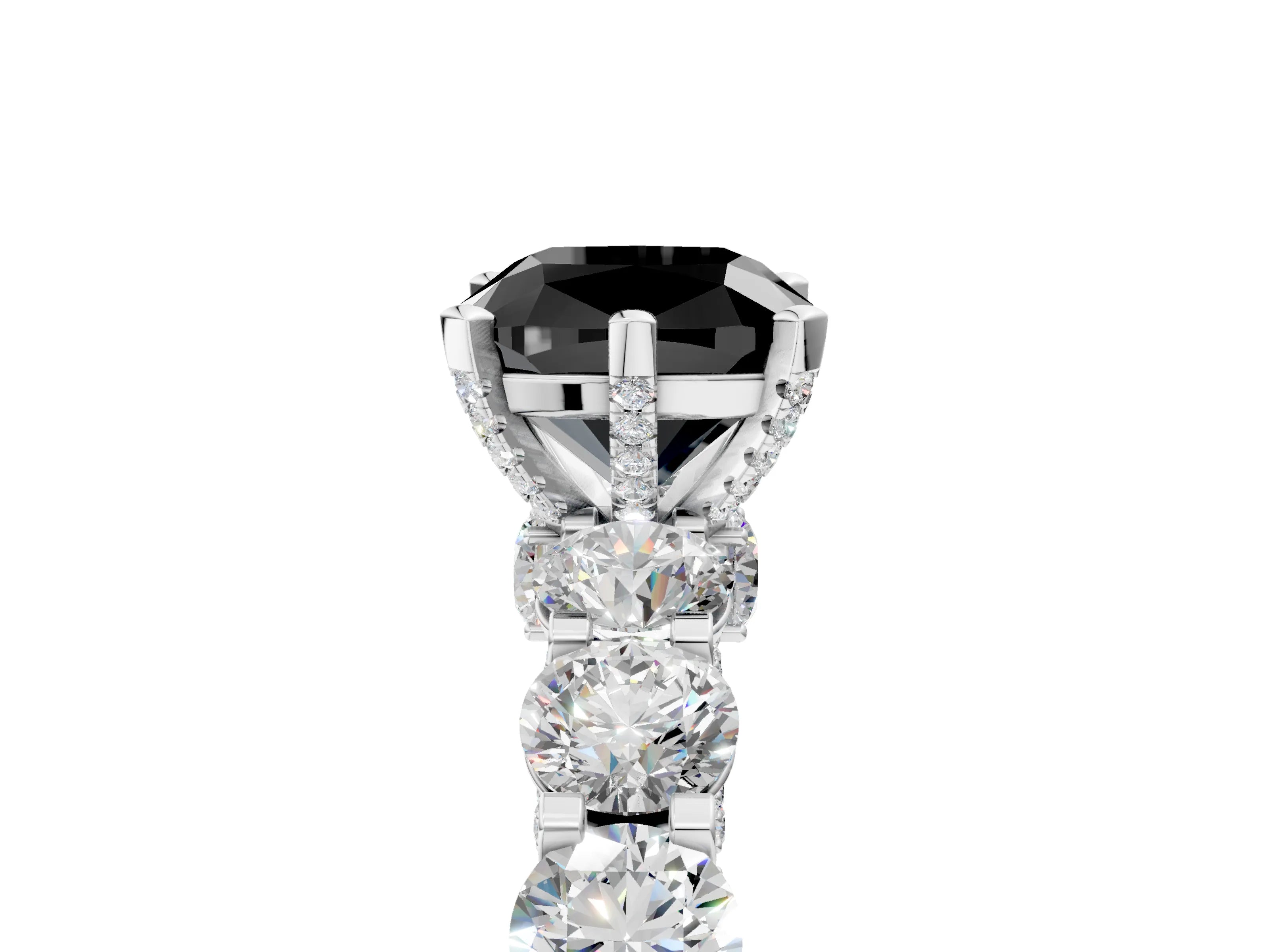 White gold Fancy Black Cushion Cut Diamond Side Stone Engagement Ring with Four-Prong Setting_29