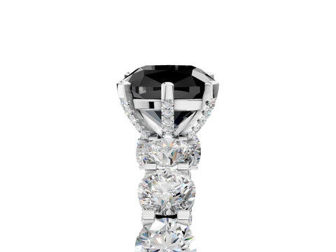 White gold Fancy Black Cushion Cut Diamond Side Stone Engagement Ring with Four-Prong Setting_29