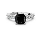 White gold Fancy Black Cushion Cut Diamond Side Stone Solitaire Ring with Round  and Four-Prong Setting_12